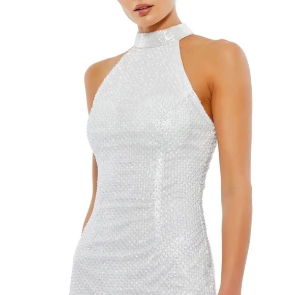 MAC DUGGAL 70110 High Halter Lattice Beaded Cocktail White Midi Dress Size 8 - Picture 1 of 13
